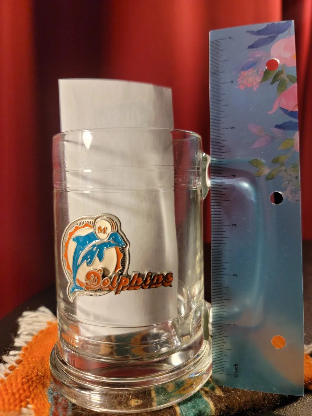 🏈 Vintage Miami Dolphins 3D Logo Glass Beer Stein/Mug (1974–1989 Logo)